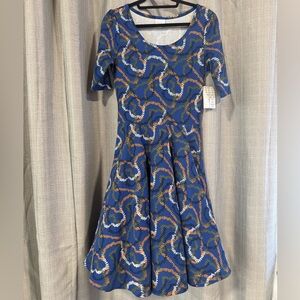NWT Nicole LuLaRoe Dress - Size Large - Blue Multi Color